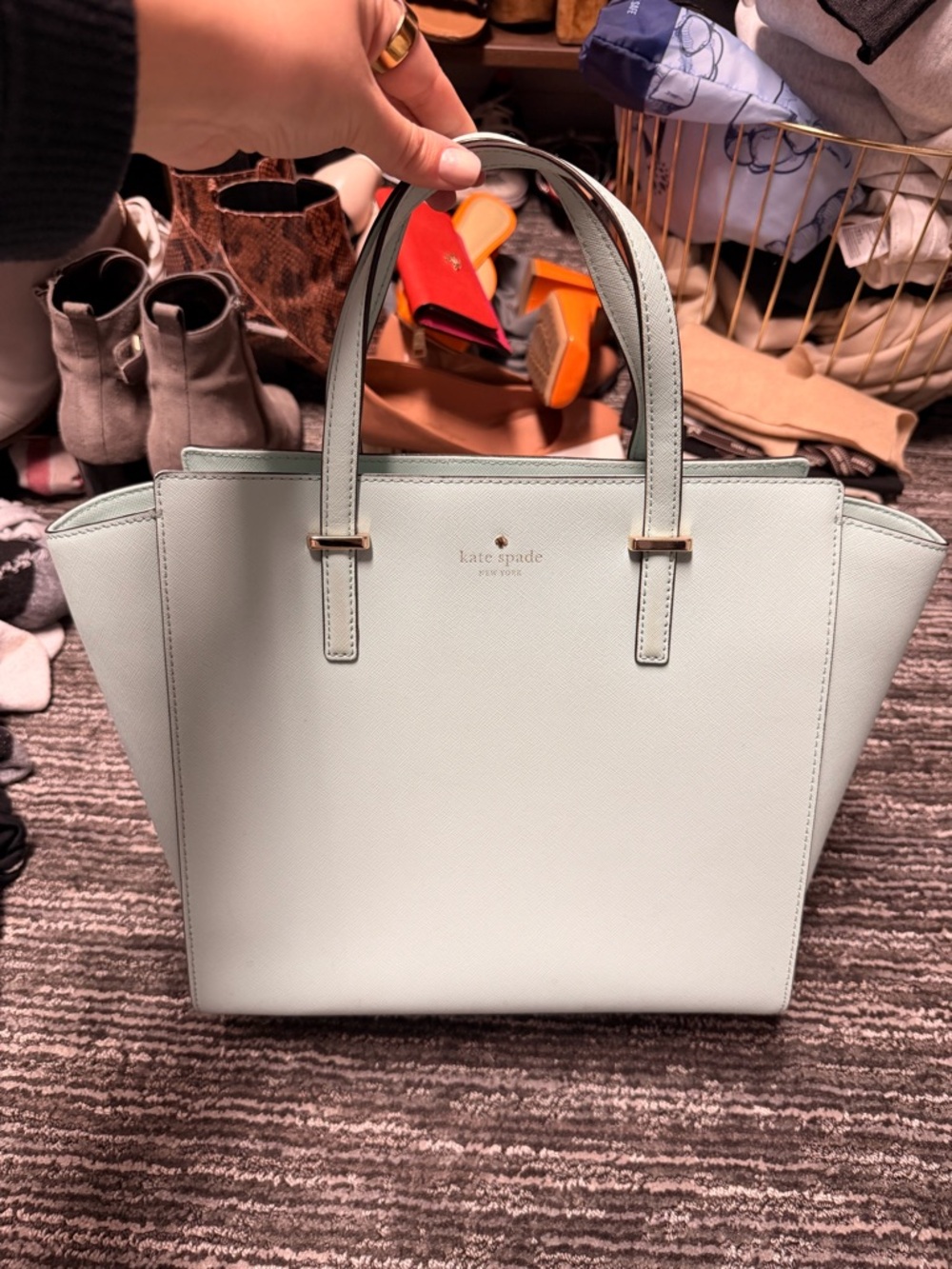 kate spade Mint Saffiano Leather Top-Handle Tote